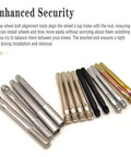 14Pcs Wheel Stud Alignment Pin Set showing mixed stainless steel and colored guide studs for hub fixing positioning and tire change