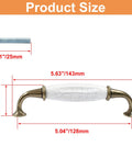Product size diagram of 5 Pcs White Ceramic Drawer Pulls With 128mm Hole Centers Vintage Style Cabinet Dresser Kitchen Hardware