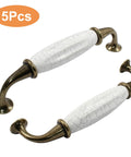 5 Pcs White Ceramic Drawer Pulls With 128mm Hole Centers Vintage Style Cabinet Dresser Kitchen Hardware Bronze And White Finish
