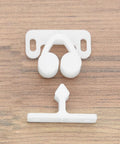 Three Pack White Marine Boat Door Catch Sets With Ball Roller Latches And Spring Back Plates on wooden surface