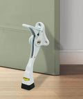 One Touch Semi Automatic Kickdown Door Stop White 4 Inch Adjustable Height Rubber Tip Heavy Duty Door Holder 1 Pack installed on floor