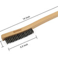 Wire Brush,Heavy Duty Carbon Steel Wire Scratch Brush for Cleaning Rust with 14" Long Curved Beechwood Handle,Large dimensions