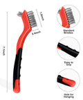 Wire Brush Set 3Pcs, Small Wire Brushes for Cleaning, Rust Remover, features stainless steel bristles, red handle, easy grip.