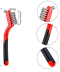 Wire Scratch Brush Set Soft Grip for Rust, Dirt & Paint Scrubbing with Deep Cleaning, stainless steel bristles, red handle.