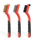 Wire Brush Set 3Pcs, Small Wire Brushes for Cleaning, Rust Remover, Scrub Brush, Detailing Brush, Stainless Steel/ Brass/ Nylon Bristles Brush, Red
