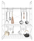 Hooks for Wire Shelving, Multi-Purpose Durable Hanging Wire Shelving Hooks with Rubber Cover holding kitchen utensils on grid panel