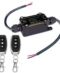 Weatherproof Wireless DC Remote Switch for 12 to 48 volt doors and shutters, includes 1 receiver and 2 forward/reverse switches