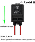 Remote Control Relay Switch 12V-72V DC Wireless Receiver IP65 Waterproof 40A Heavy-Duty Relay shown with installation tips.