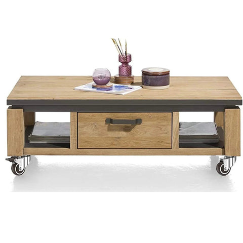 Wooden table with 1 Inch Small Caster Wheels With 2 Brakes And Screws M6x15mm, 90 Lb Capacity, Low Profile Silent Casters, used for easy movement.