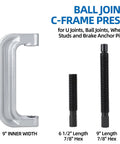 XL Ball Joint C Frame Press Kit showing C-frame and bolts for U Joints, Wheel Studs, and Brake Anchor Pins