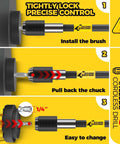 Installation steps for 6Pack Drill Brush Power Scrubber Cleaning Brush Extended Long Attachment Set All Purpose Drill Scrub Brushes Kit for Grout, Floor, Tub, Bathroom and Kitchen Surface, Scratch Brushes（Yellow）.