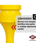 Close-up of yellow Torque Limiting Extension, 1" Drive, 300 ft/lbs, 40407, with branding and convenience features displayed.