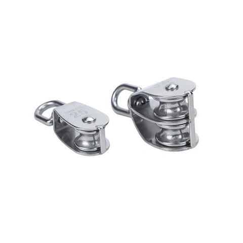 Front view of Metal Sheave Zinc Alloy Fixed Pulley Crown Block and Tackle Lifting Wheel Mini Single/Double Pulley for DIY(M25 Double)