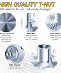 50 Pack Three Eighths Sixteen Four Jaw Tee Nuts For Bolts And Stem Casters Zinc Plated Steel Threaded Inserts For Woodworking